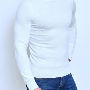 Pull col roulé classique blanc fashion homme