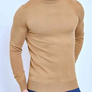 Pull col roulé classique beige fashion homme