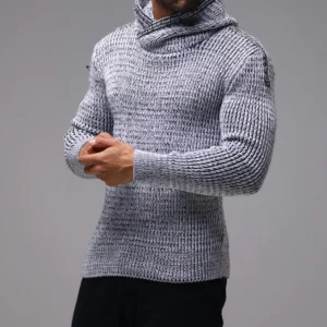 Pull stylé classique à col montant gris homme fashion