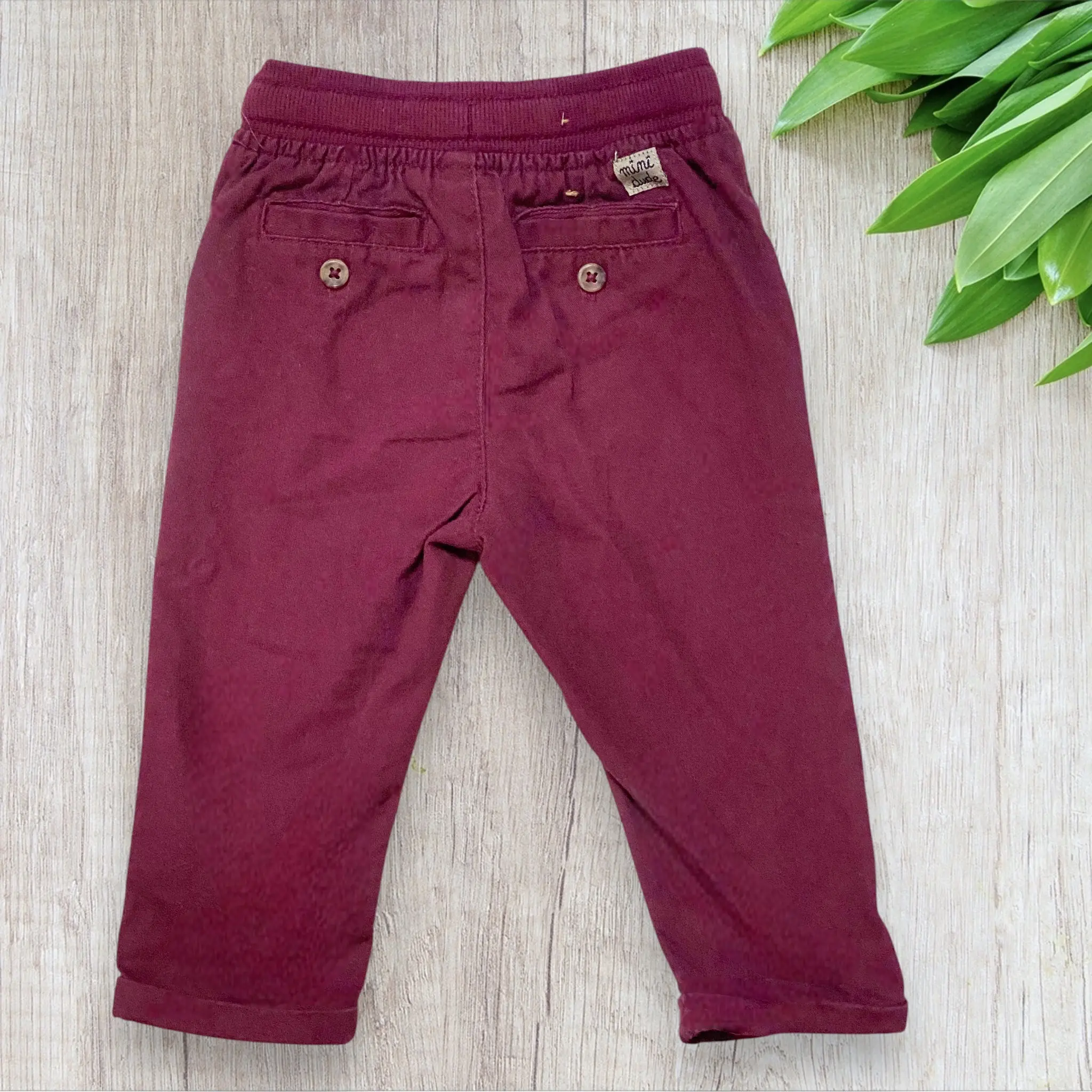 Pantalon cargo bébé garçon Kiabi 9 mois – Bordeaux avec cordon ajustable – Image 3