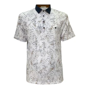 Polo Imprimé Col Contrasté Homme Beige & Bleu - Maxway 17-9854