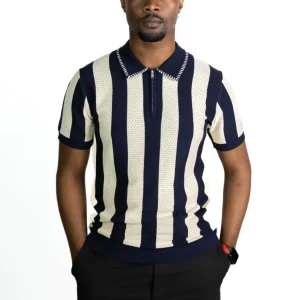 Polo Knit Vintage Zippé à Rayures JK937