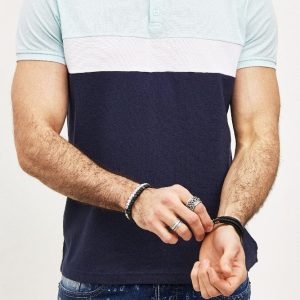 Polo col mao bi-couleur avec bande blanc homme stylé