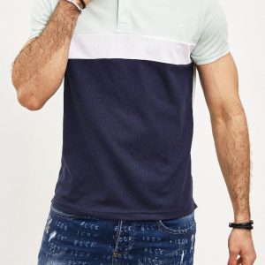 Polo col mao bi-couleur avec bande blanc homme stylé