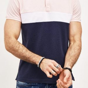 Polo col mao bi-couleur avec bande blanc homme stylé