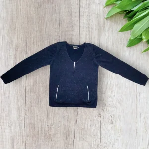 Pull Freeman T. Porter femme – Cachemire & Coton – Taille M – Bleu marine pailleté argenté