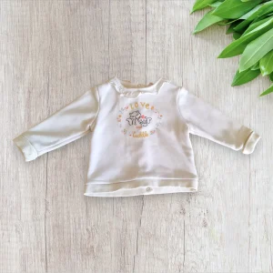 Pull bébé fille Orchestra – 6 mois – Blanc fleuri & renards brodés – Très bon état