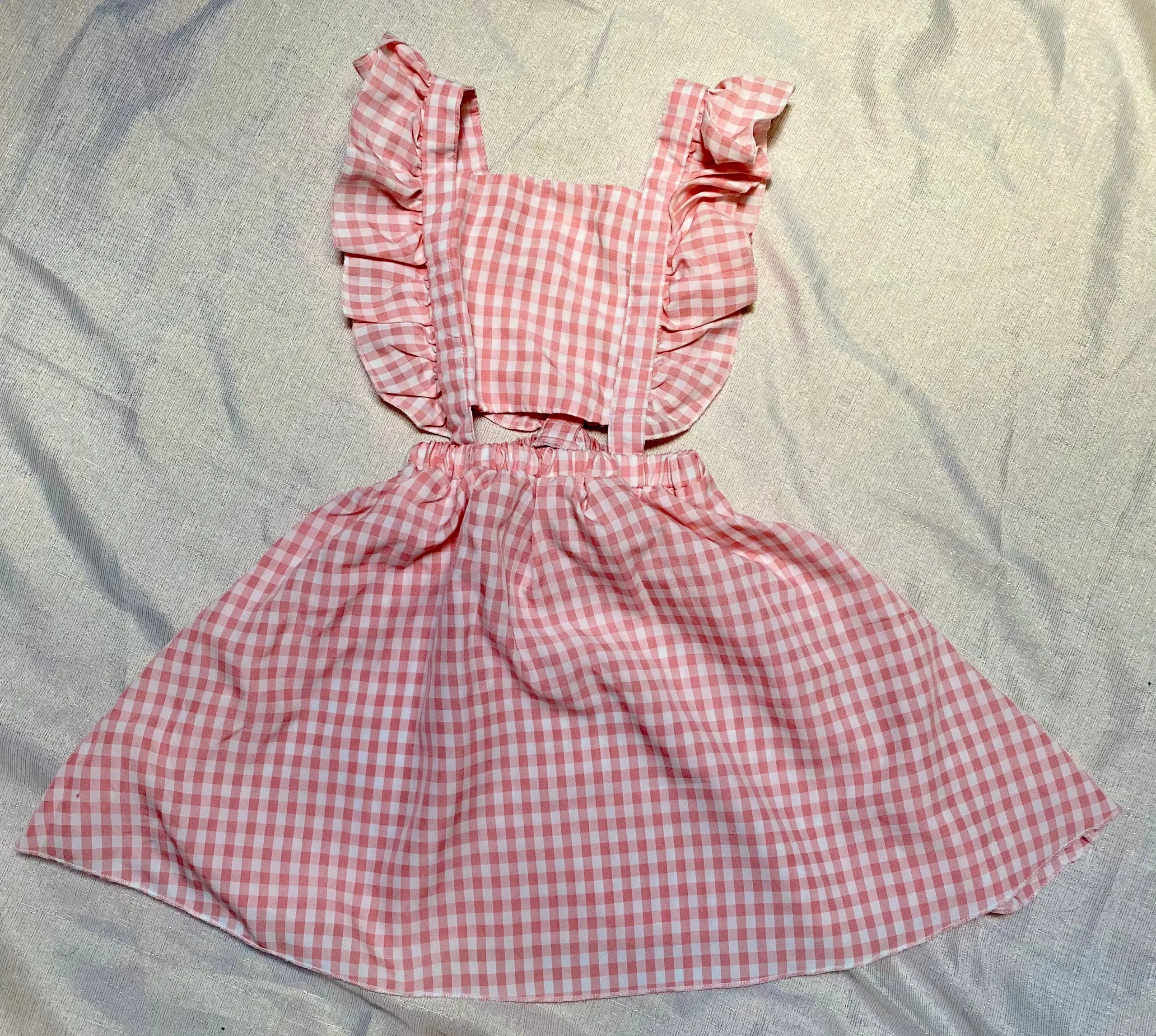Robe Vichy Rose et Blanche à Découpes et Bretelles Volantées - Fille 6 ans, Shein