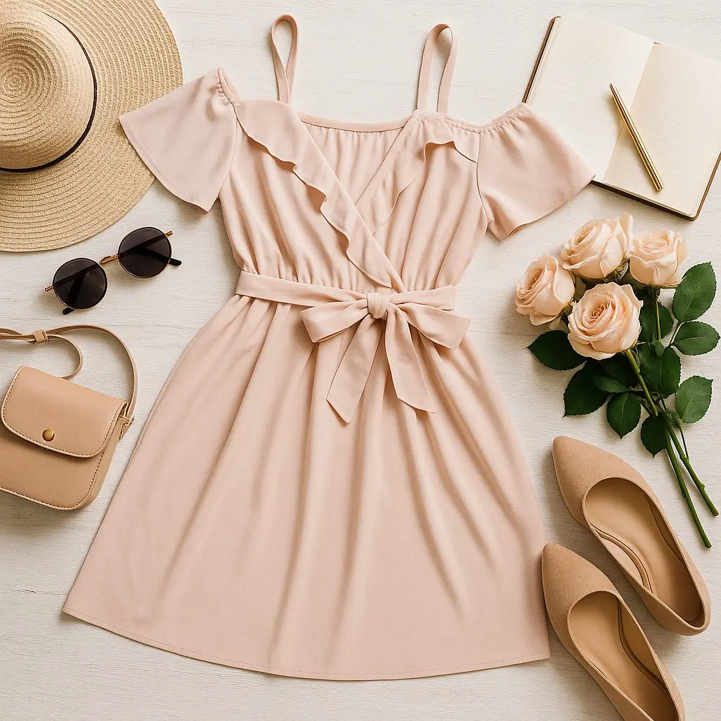 Robe femme rose pastel – Boohoo taille 46 | Cache-cœur volanté & ceinture – Image 5