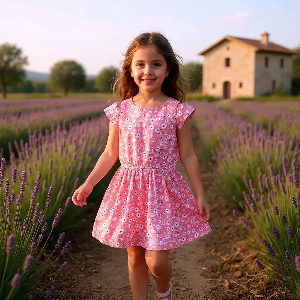 Robe fille 4 ans – Districenter – Rose corail à fleurs, épaules ajourées – Image 4