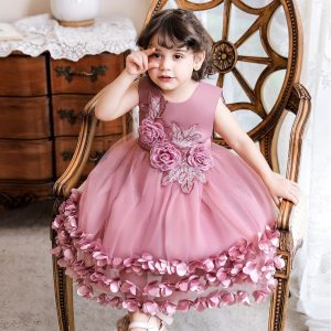 Robe Princesse Fille et Bébé Rose à Fleurs