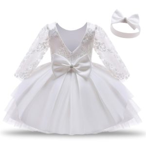 Robe Blanche Bébé de Baptême à Dentelle