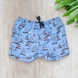 Short de bain garçon La Halle – 3/4 ans | Bleu clair motif bateaux rouges