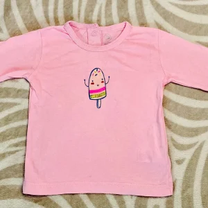 T-shirt 6 Mois - 67 cm Rose avec Motif Glace Souriante - Manche Longue et Attache Dos - Super U