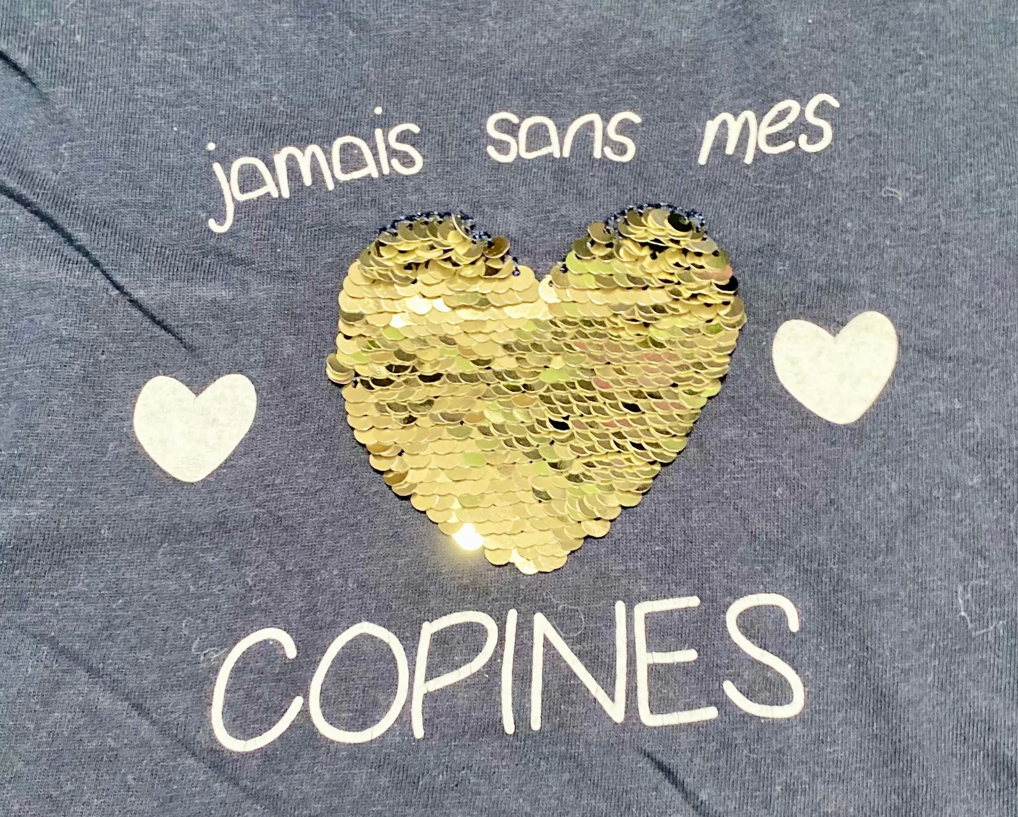 T-shirt Bleu Marine avec Motifs Cœurs et Strass Réversible - Fille 8 ans, Districenter – Image 3