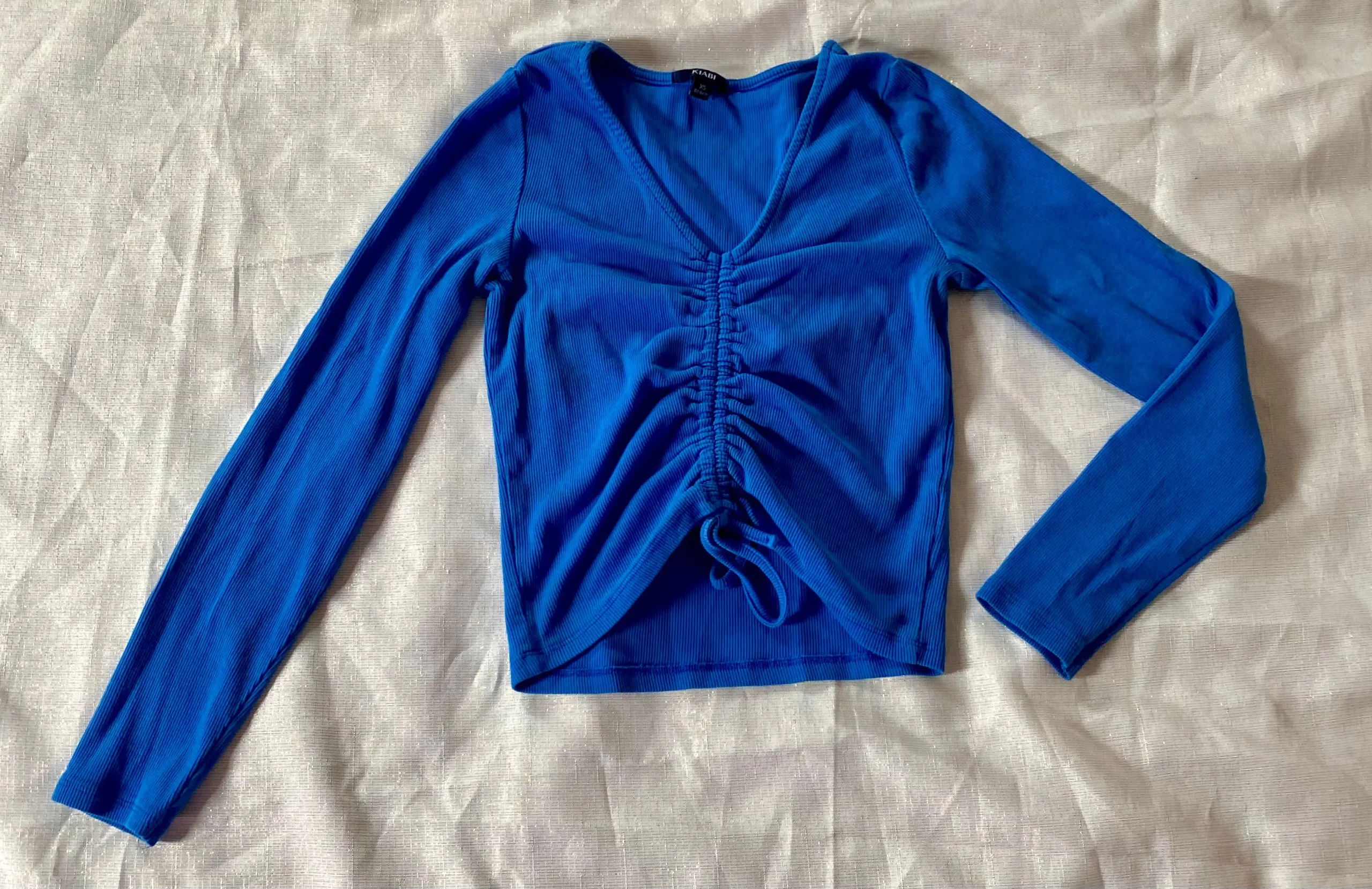 T-shirt Femme Bleu XS - Col Rond Rainuré, Manches Longues