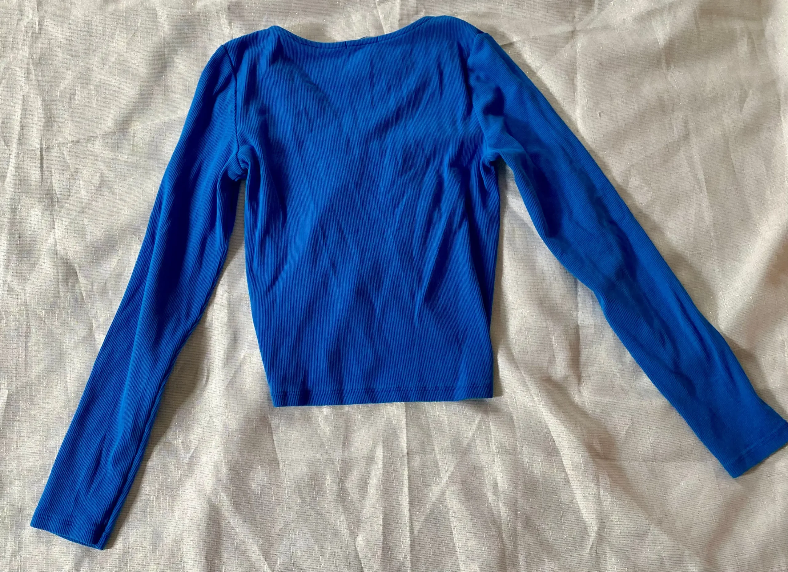 T-shirt Femme Bleu XS - Col Rond Rainuré, Manches Longues – Image 3