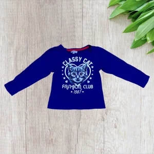 T-shirt fille–4 ans–Bleu marine motif chat à paillettes