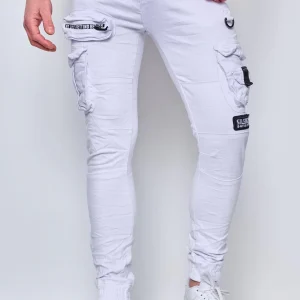 Jean cargo blanc homme