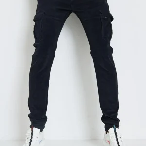 jogger pant cargo homme noir en velour