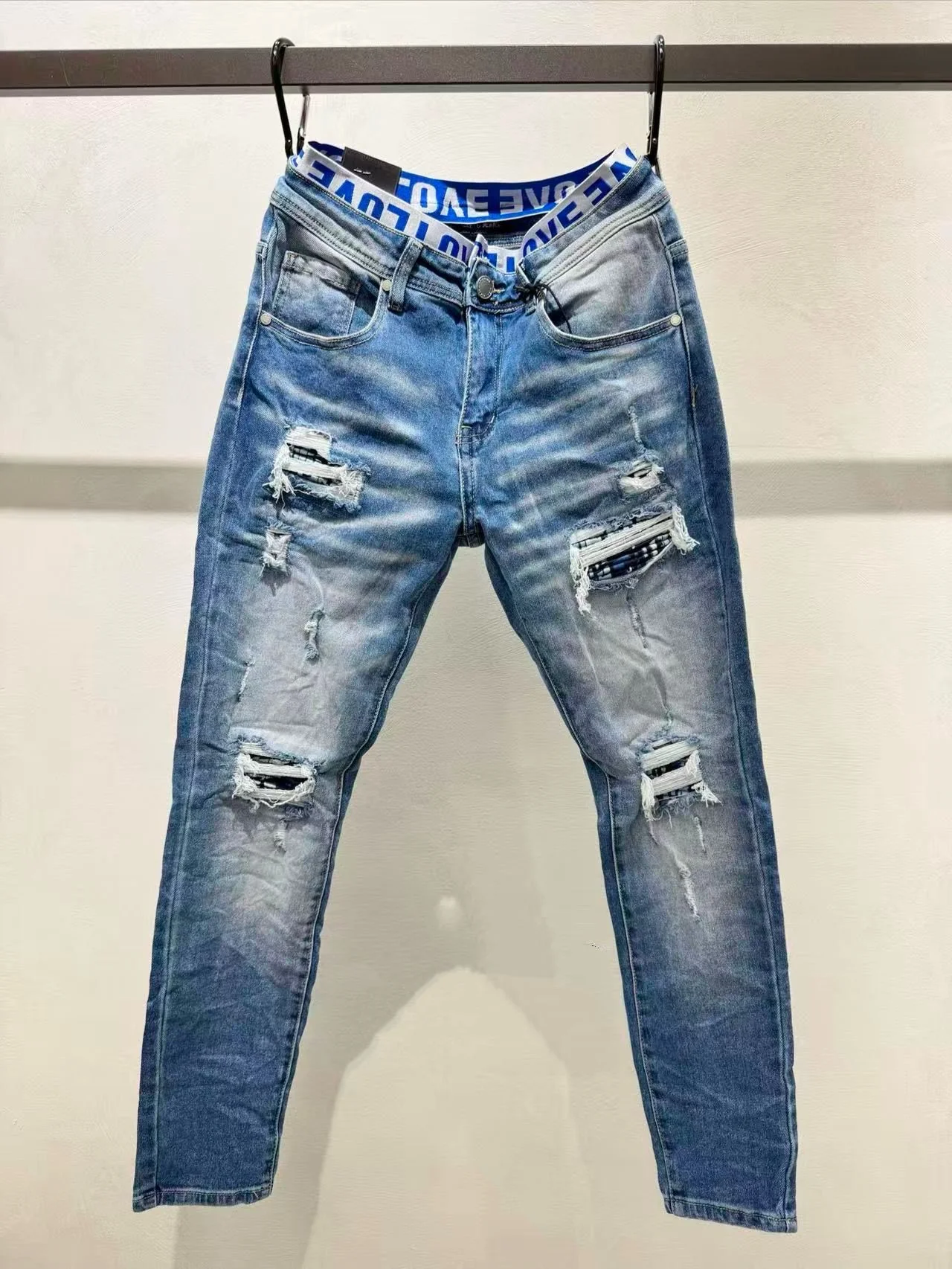 Jean slim fit destroy - bleu délavé