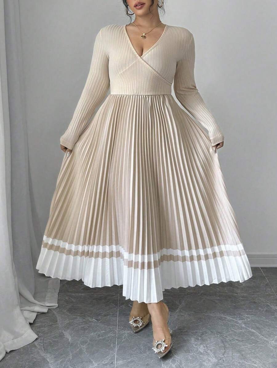SHEIN GRANDE TAILLE (44/46/50/52/54) Robe maxi élégante dégradée à col V avec taille nouée – Image 2