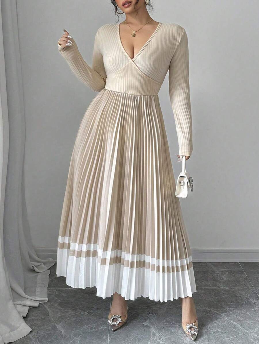 SHEIN GRANDE TAILLE (44/46/50/52/54) Robe maxi élégante dégradée à col V avec taille nouée – Image 3