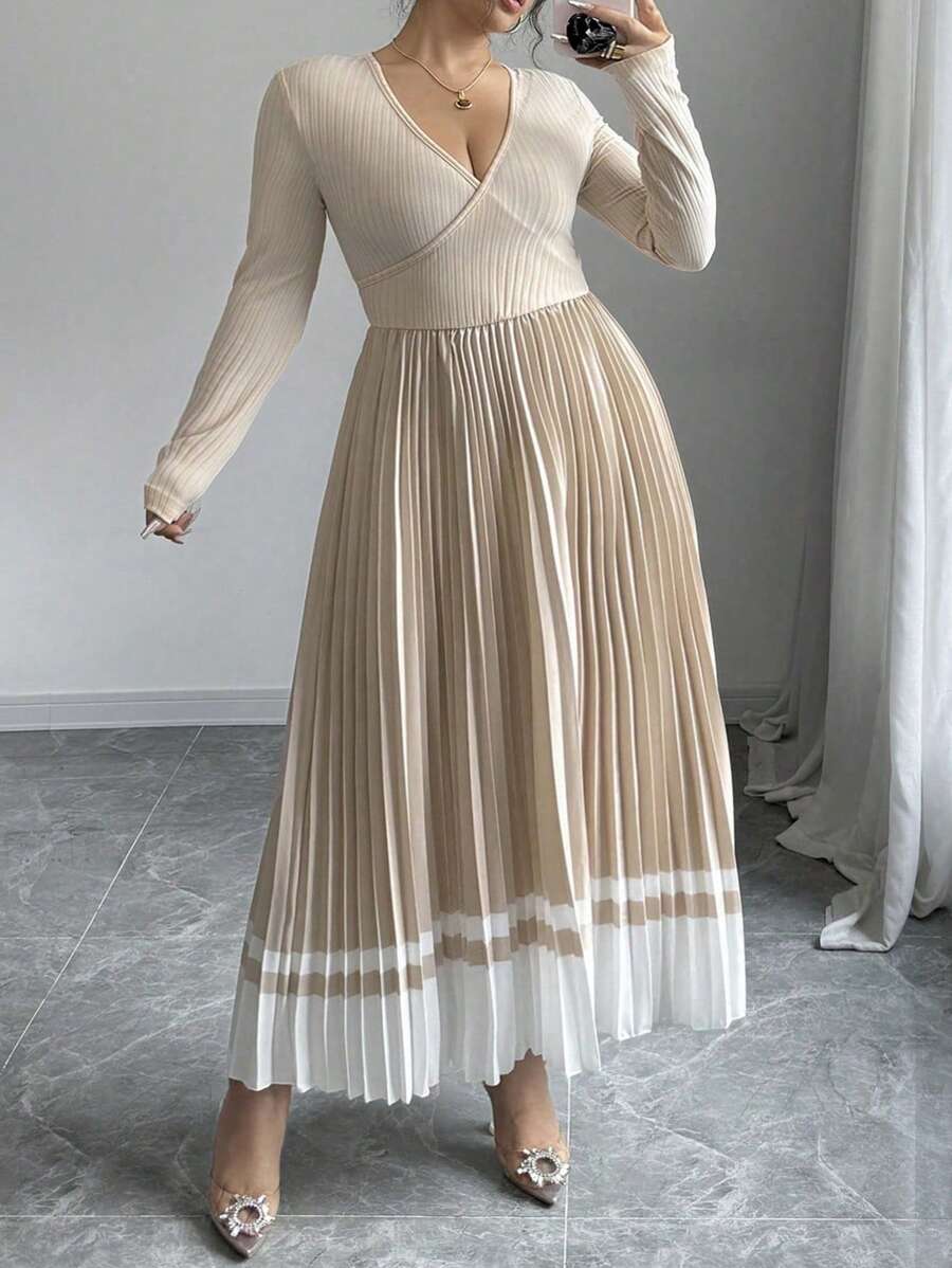 SHEIN GRANDE TAILLE (44/46/50/52/54) Robe maxi élégante dégradée à col V avec taille nouée – Image 5