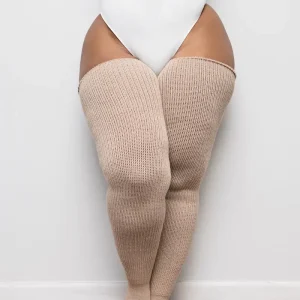 Chaussettes hautes grande taille beige