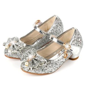 Chaussures Princesse Nœud Papillon Argentées