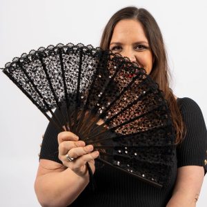 Éventail dentelle à paillettes