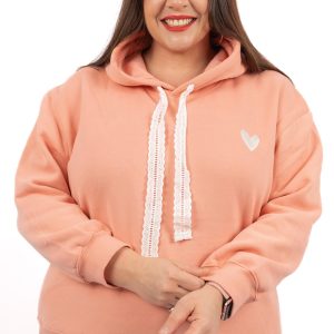 Sweat à capuche rose coeur brodé femme