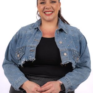 Veste jean courte à strass