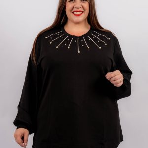 Pull sweat noir avec col perles