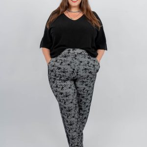 Pantalon façon dentelle à bandes contrastées