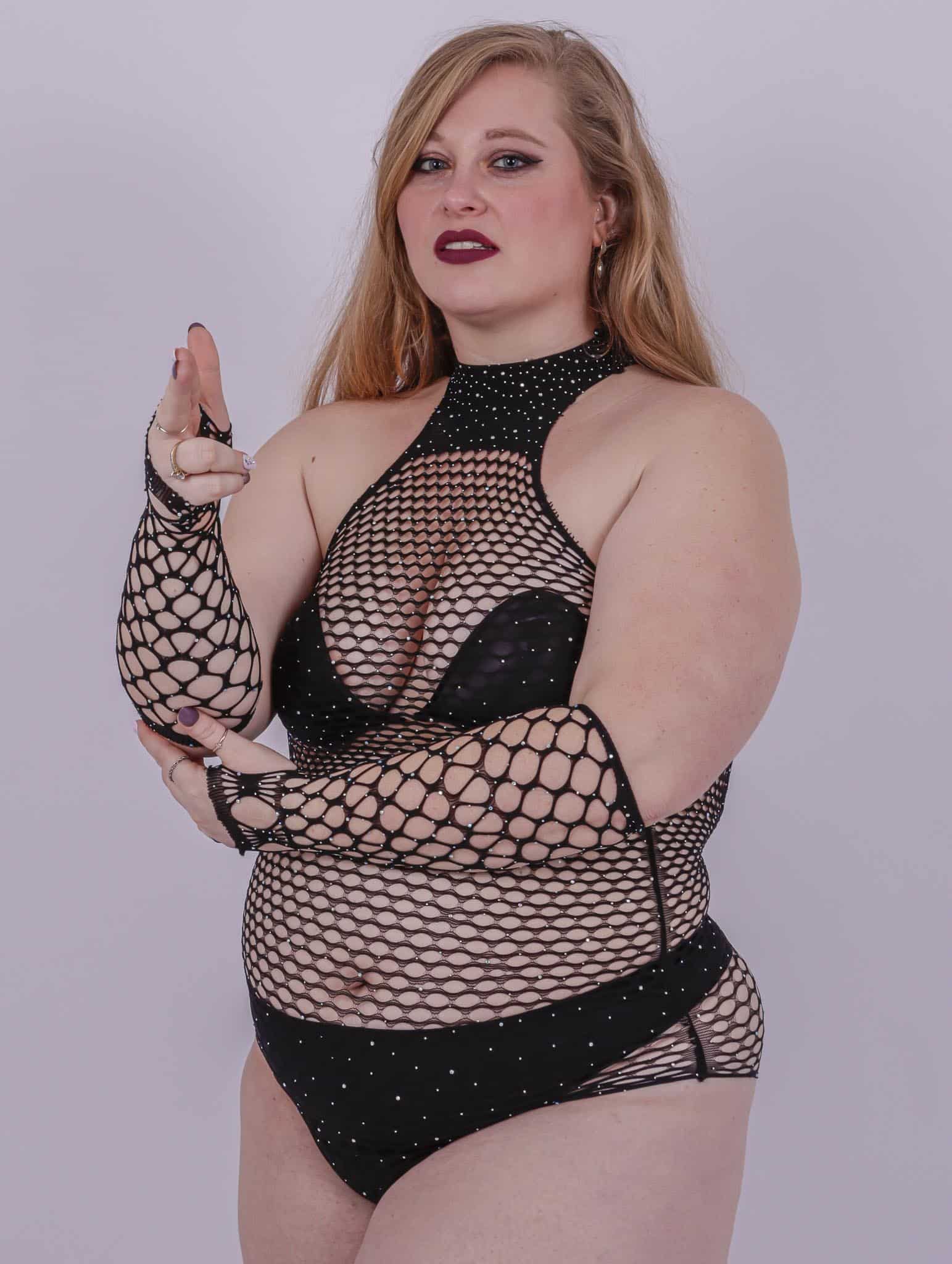 Body résille strass avec mitaines – Image 2