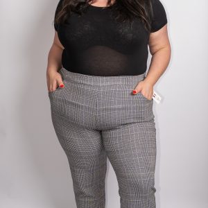 Pantalon stretch à carreaux pied de poule