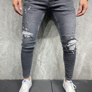 Jean gris délavé troué fashion homme 2y premium