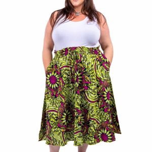 Jupe en wax grande taille fleurs roses