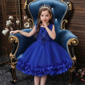 Robe de Princesse Fille Bleu Outremer
