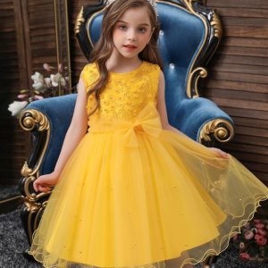 Robe de Princesse Jaune Perlée