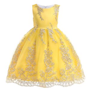 Robe Jaune Princesse avec Broderies