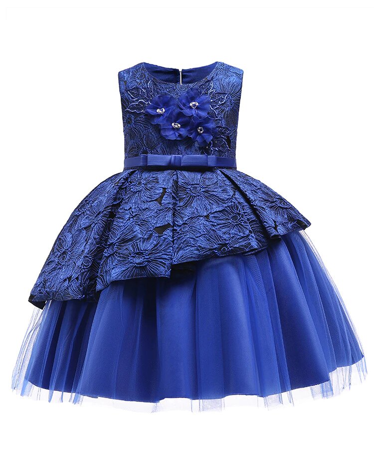Robe Princesse à Fleurs Bleue Nuit