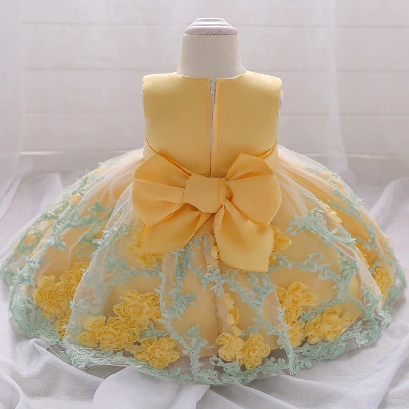 Robe Princesse à Fleurs Jaune pour Bébé – Image 3