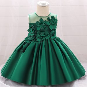 Robe Princesse Bébé Verte à Fleurs