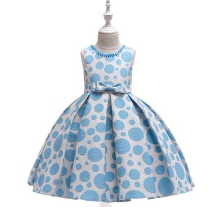Robe Princesse Bleu Ciel à Pois pour Fillette