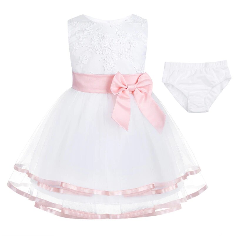 Robe Princesse de Baptême Rose et Blanche