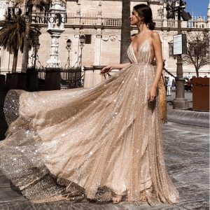Robe Princesse de Soirée Longue et Dorée