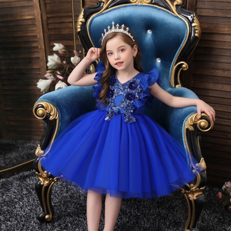 Robe Princesse Fille Bleue à Fleurs – Image 2