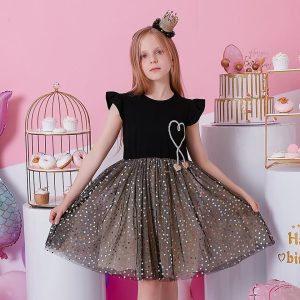 Robe Princesse Fille Noire Coeur
